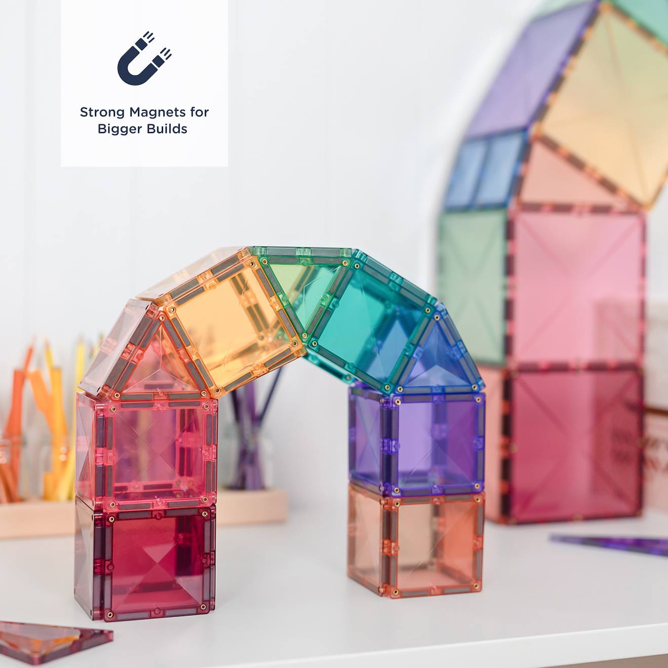 Jeu de construction magnétique pastel pack de démarrage, 64 pièces pastel