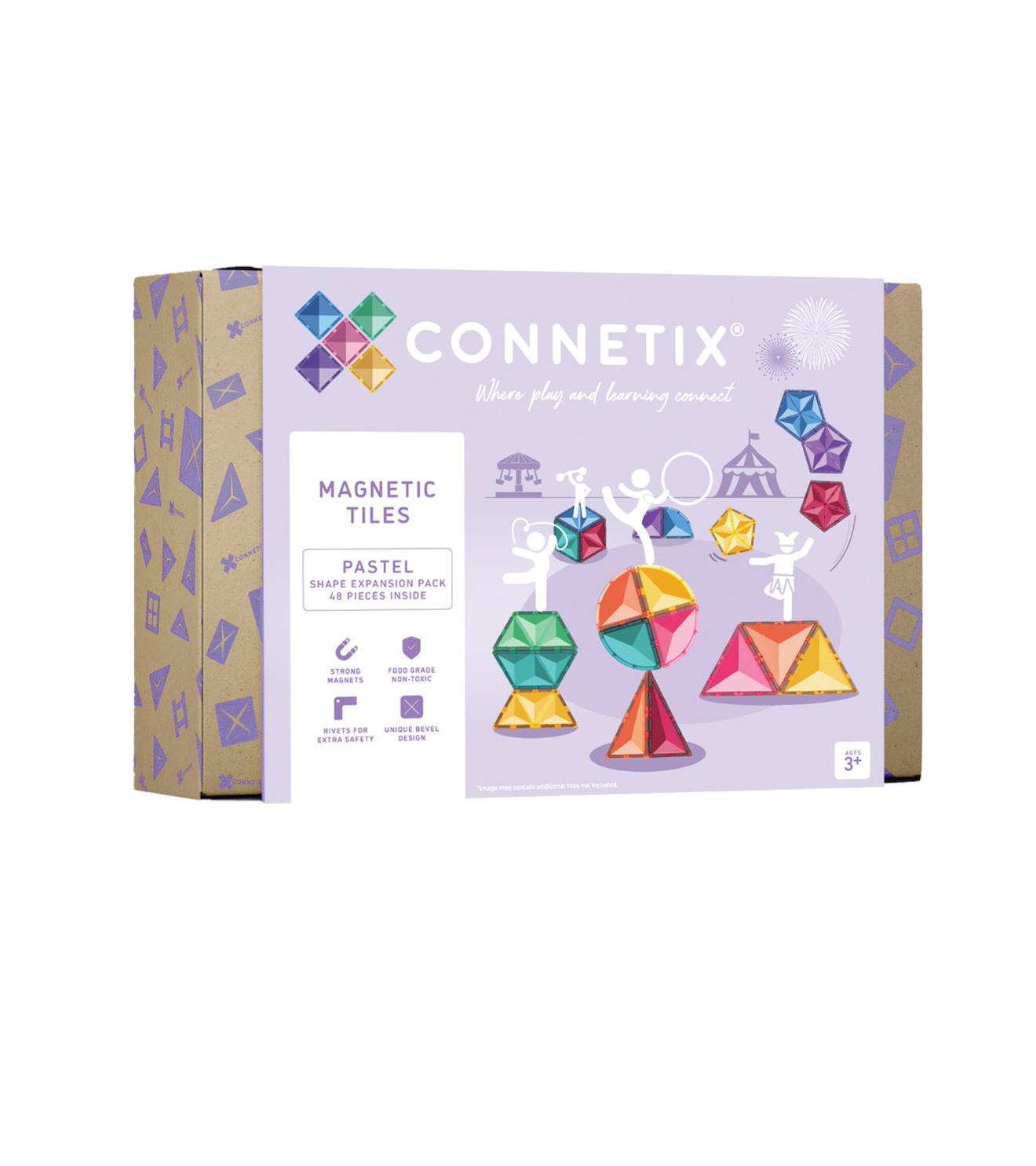 Jeu de construction magnétique pastel pack d'extension de forme, 48 pièces pastel