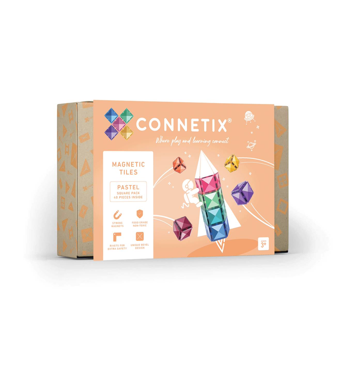 Jeu de construction magnétique pastel paquet carré, 40 pièces pastel