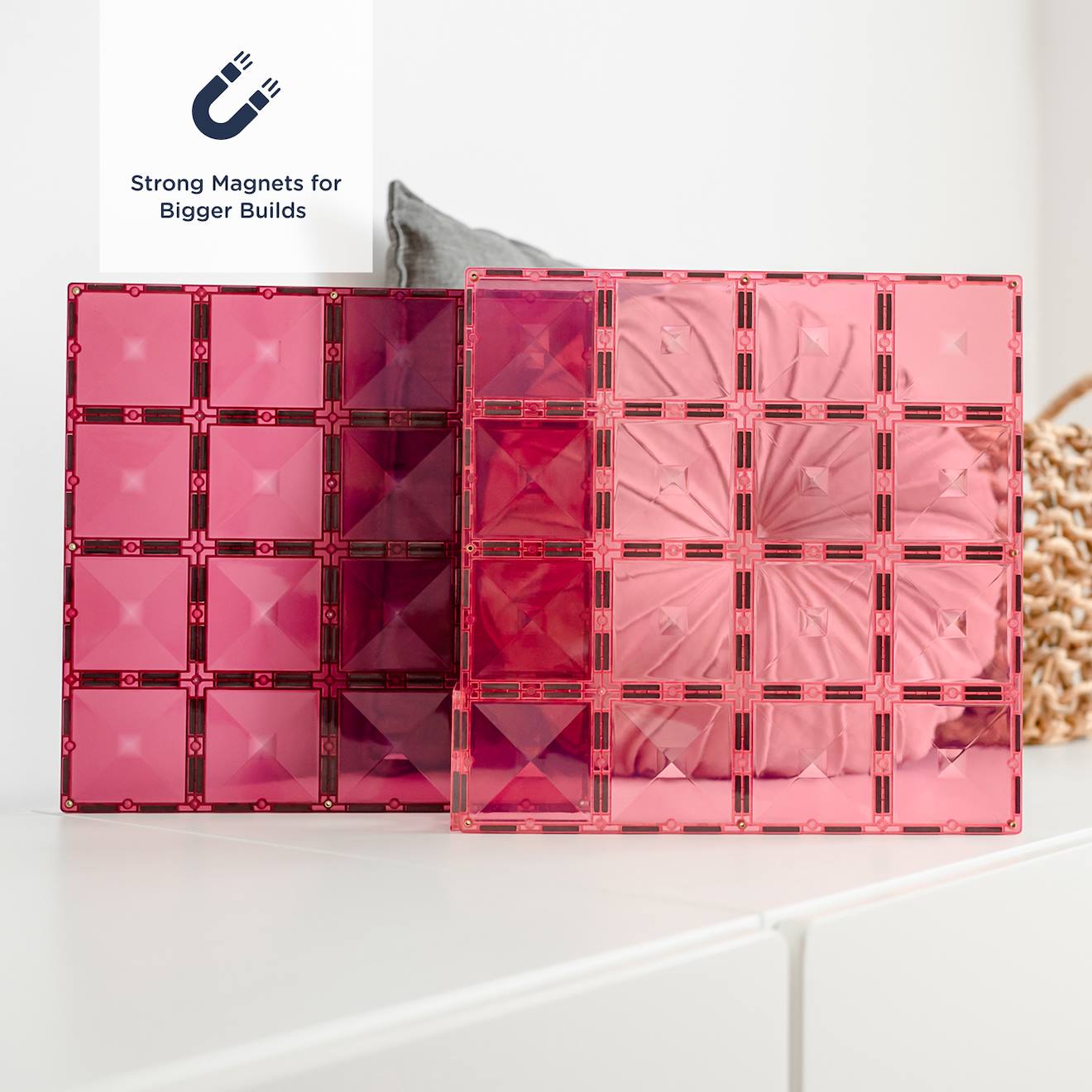 Jeu de construction magnétique pastel paquet de plaques de base, 2 pièces rose-baie