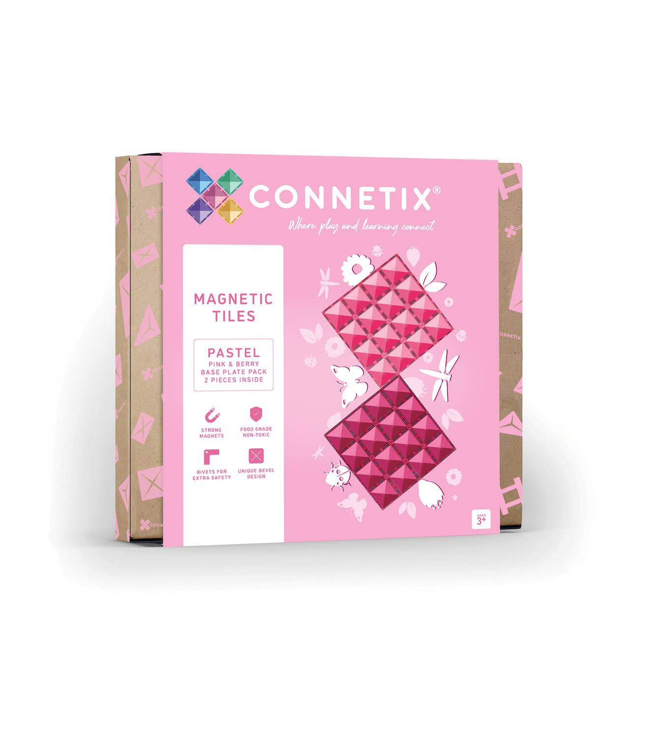 Jeu de construction magnétique pastel paquet de plaques de base, 2 pièces rose-baie