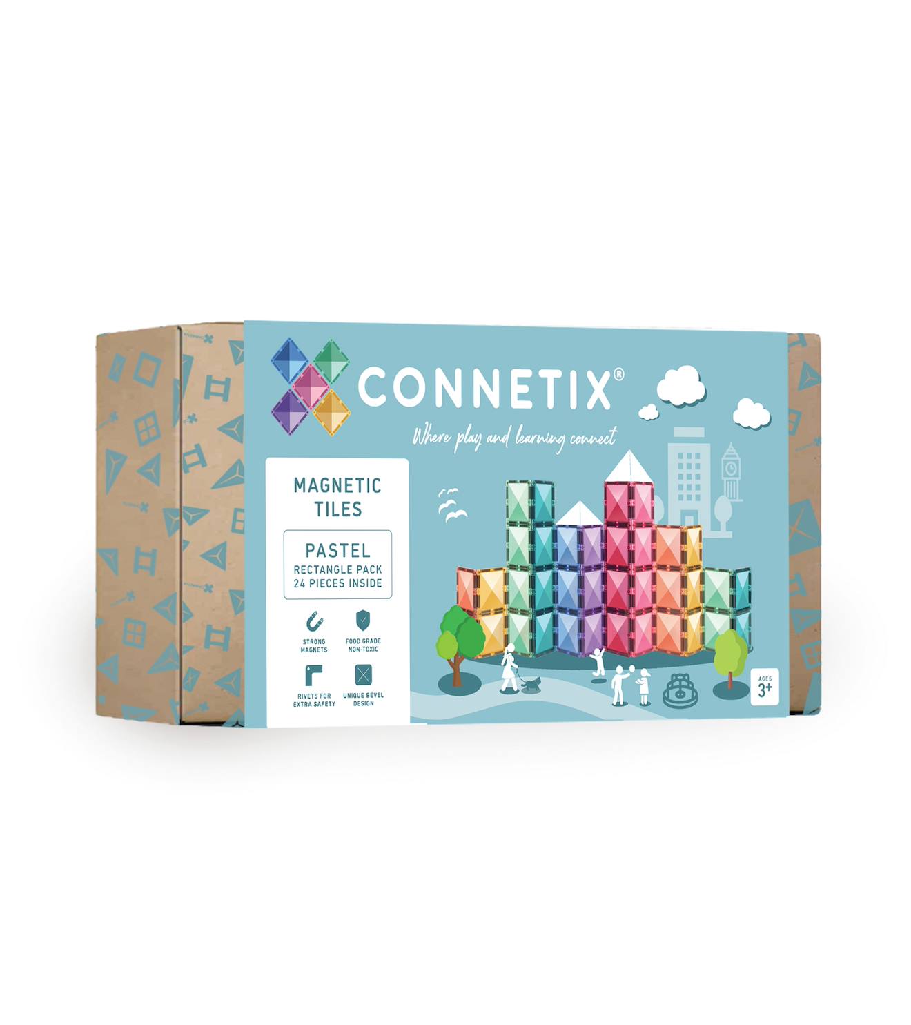 Jeu de construction magnétique pastel paquet rectangle, 24 pièces pastel