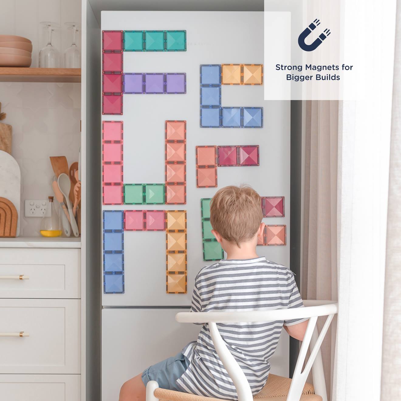Jeu de construction magnétique pastel paquet rectangle, 24 pièces pastel