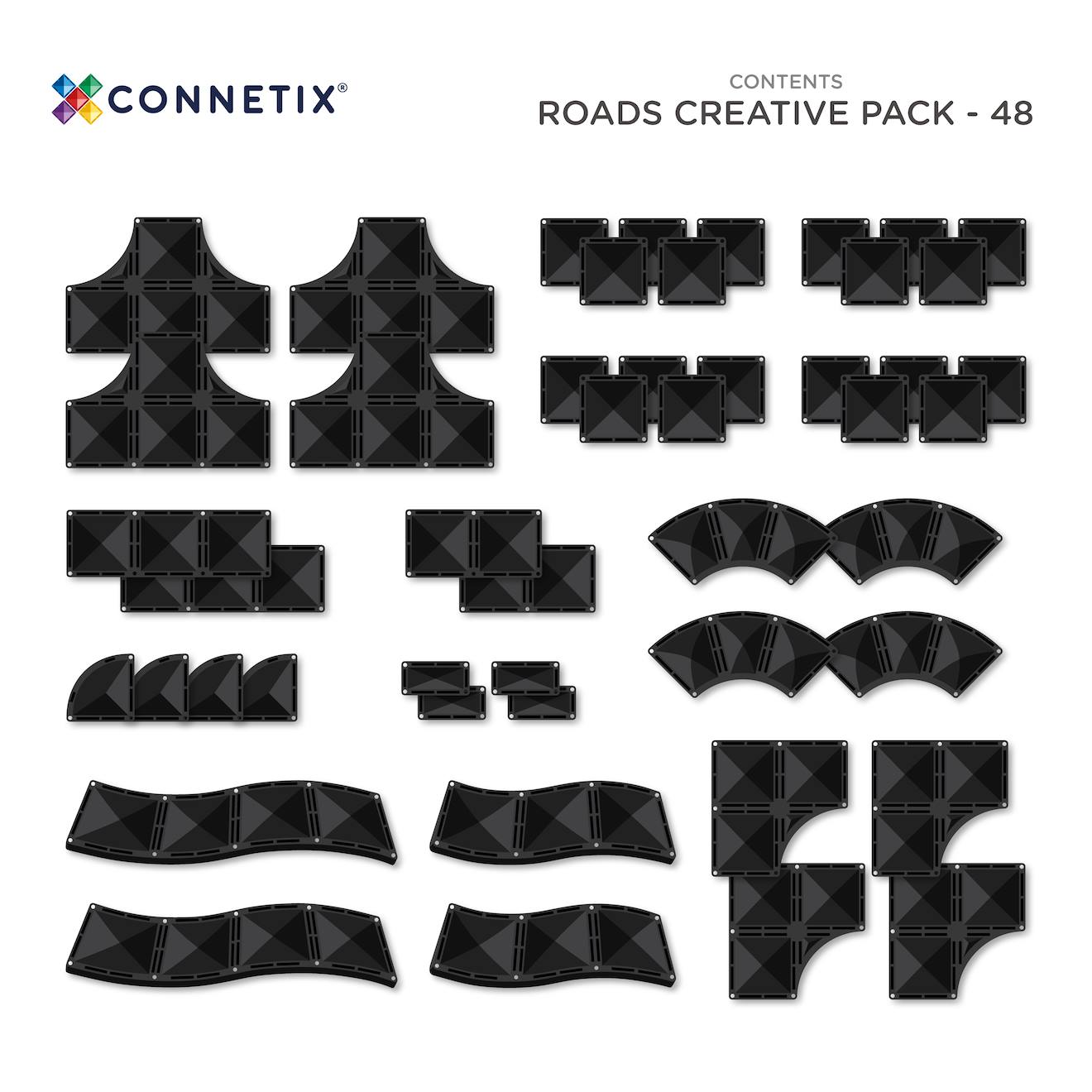 Jeu de construction magnétique roads pack de créative, 48 pièces noir