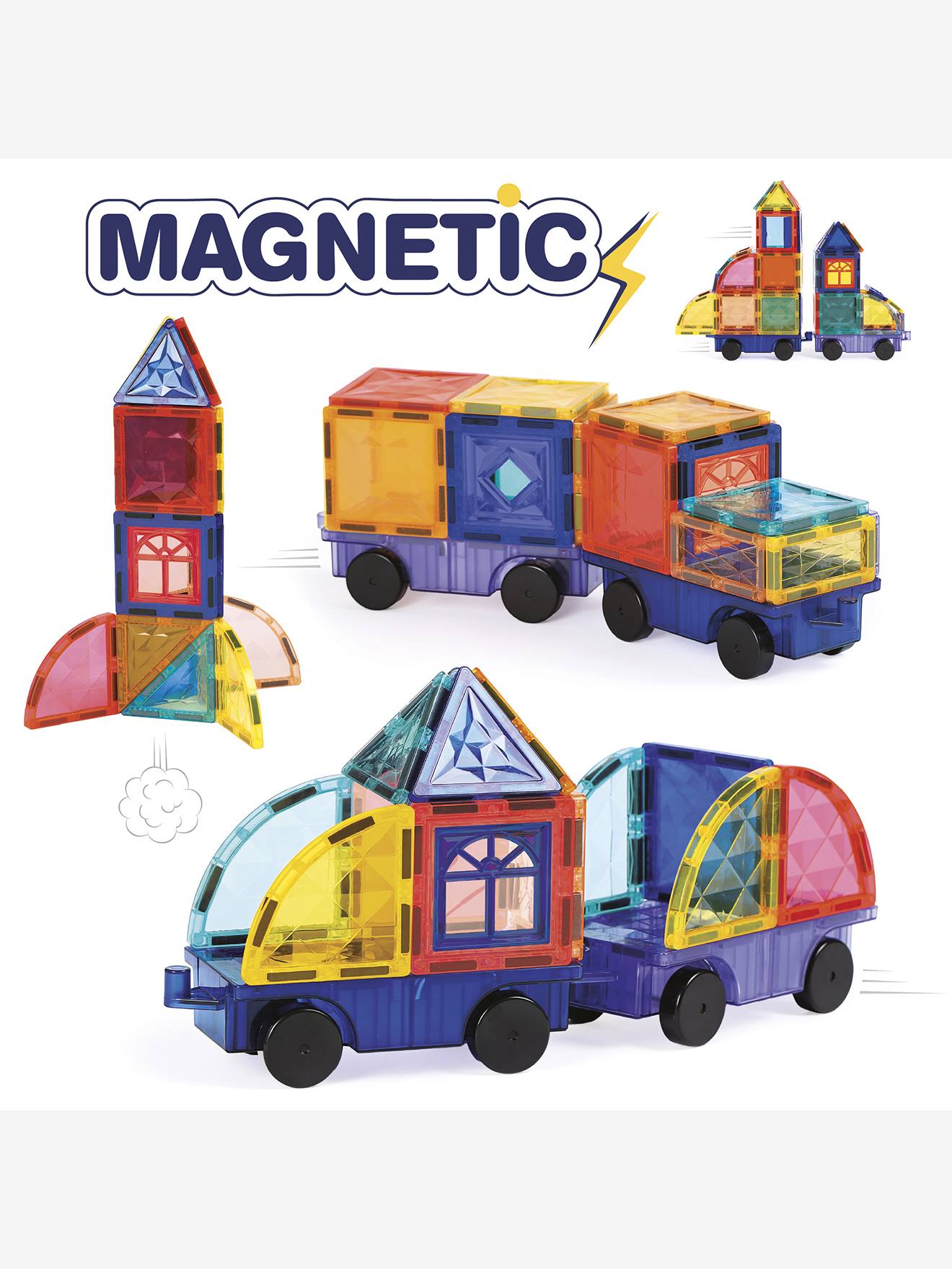 Jeu de construction magnétique véhicules multicolore