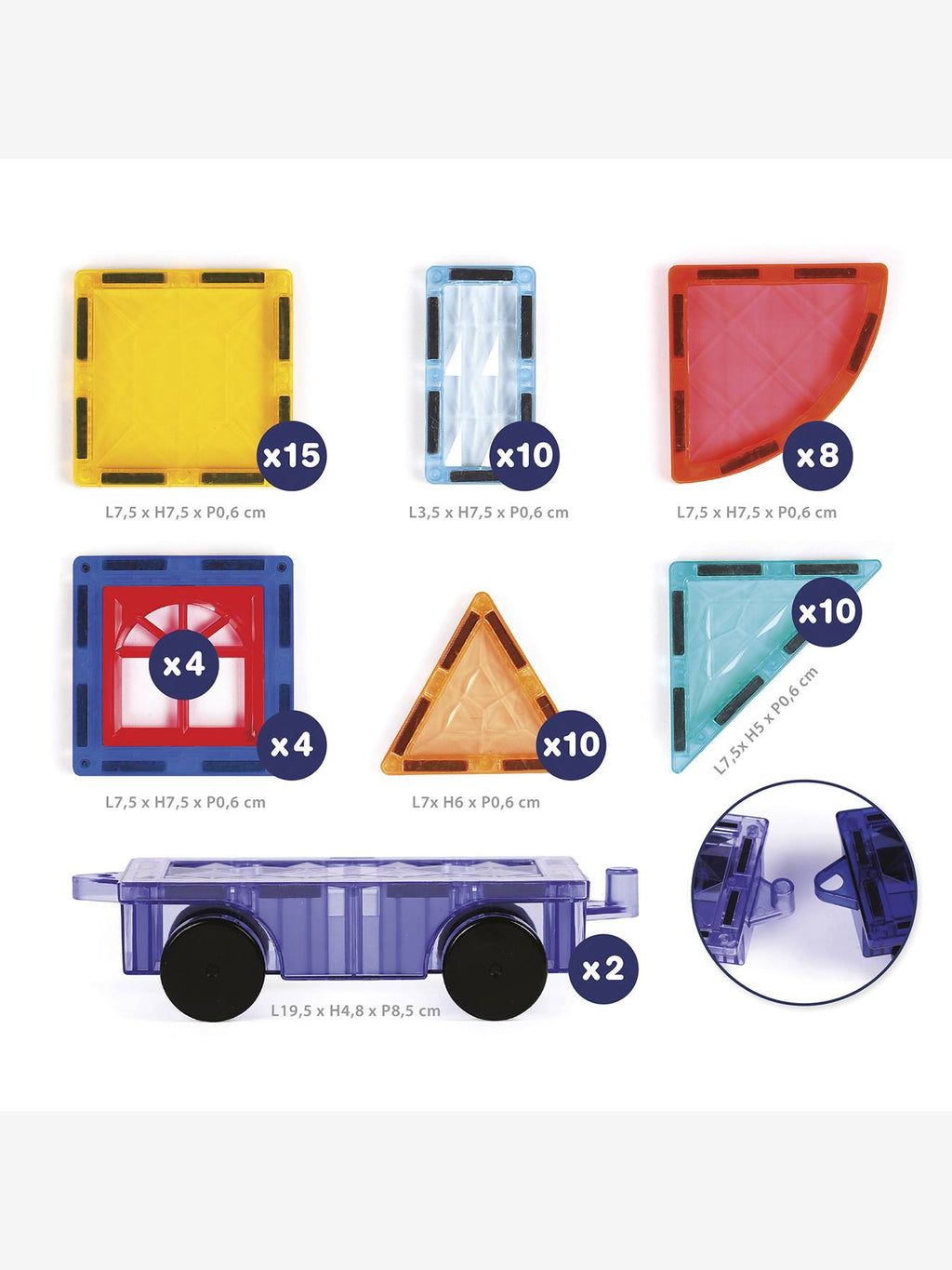 Jeu de construction magnétique véhicules multicolore
