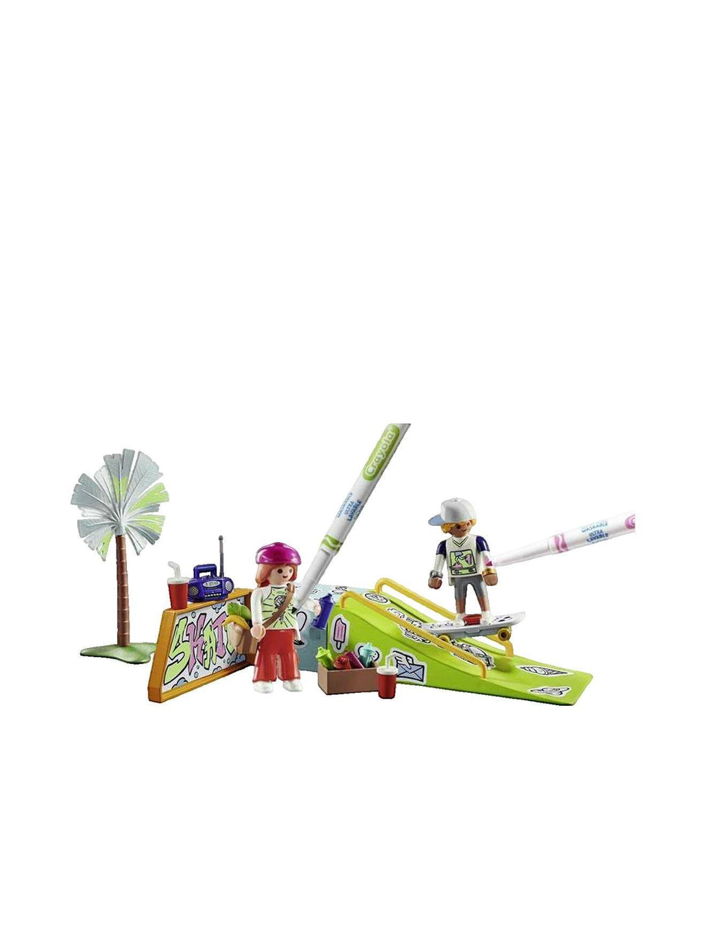 Jeu de construction skatepark 71515 – skateurs avec rampe, comprend deux personnages, des feutres effaçables multicolore