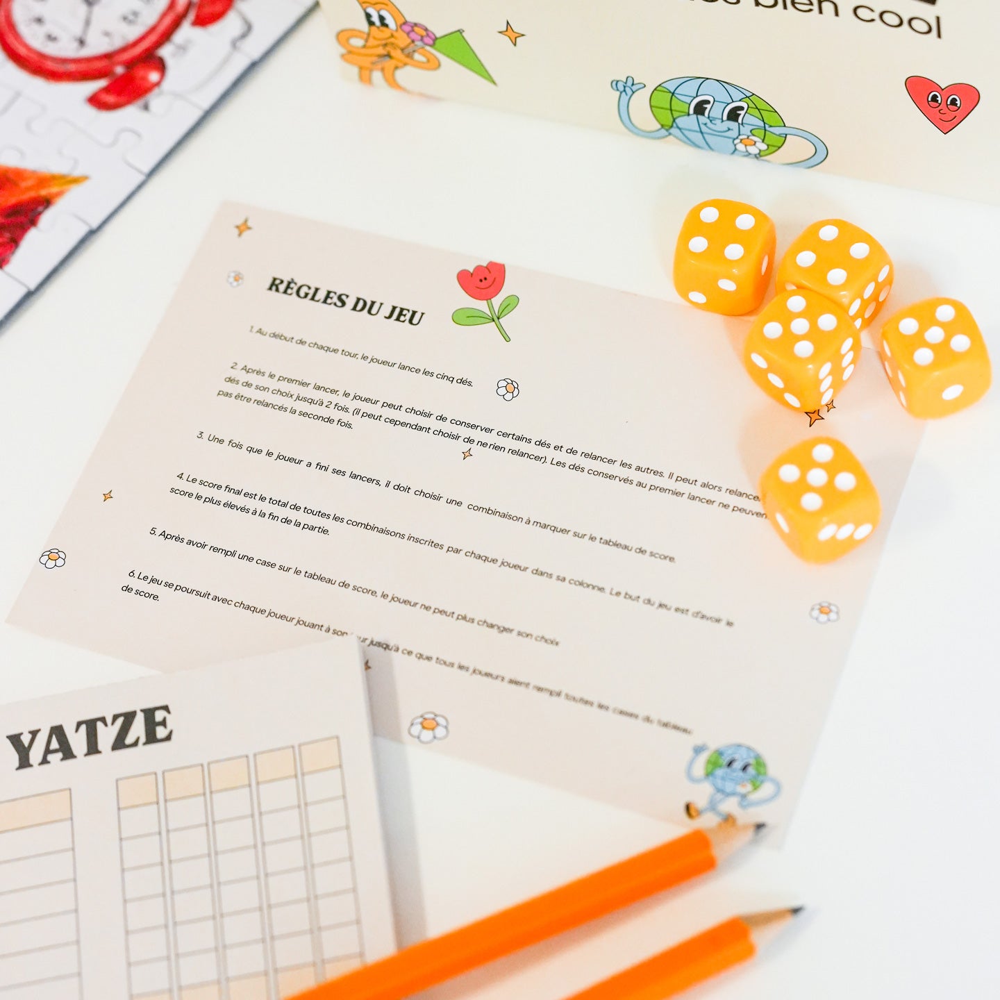Détail des dés du jeu de Yam's