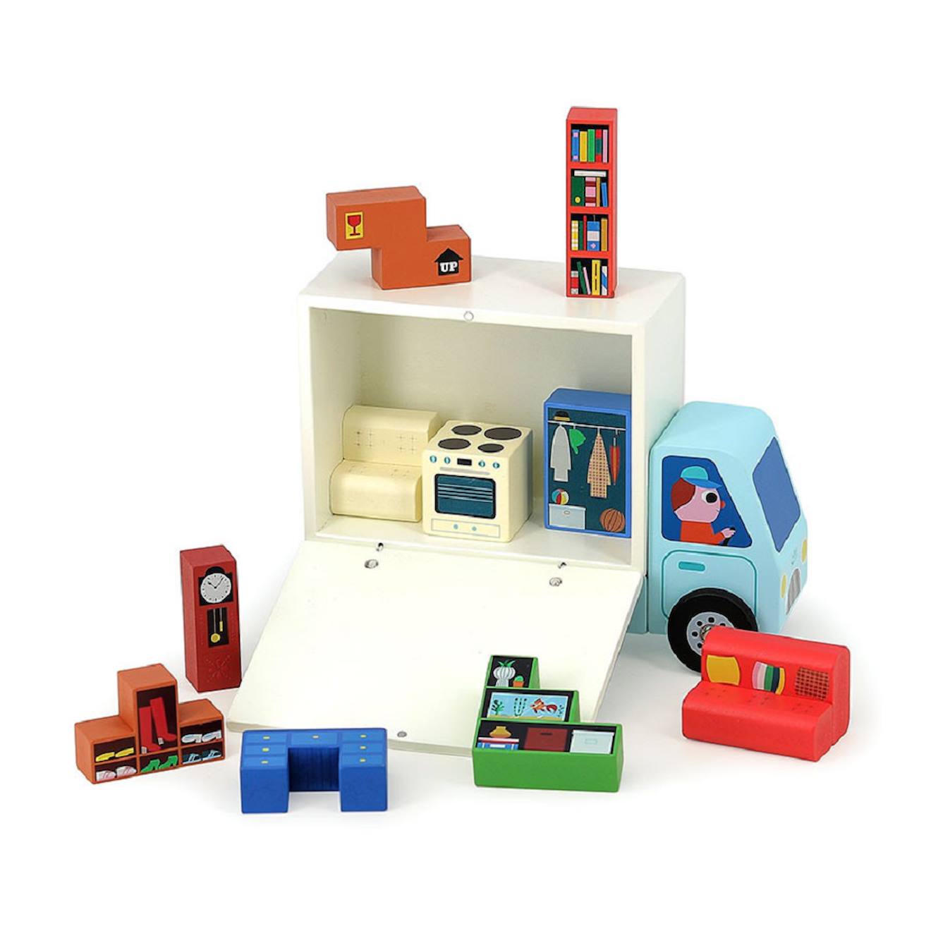Jeu de logique en bois déménagement bleu