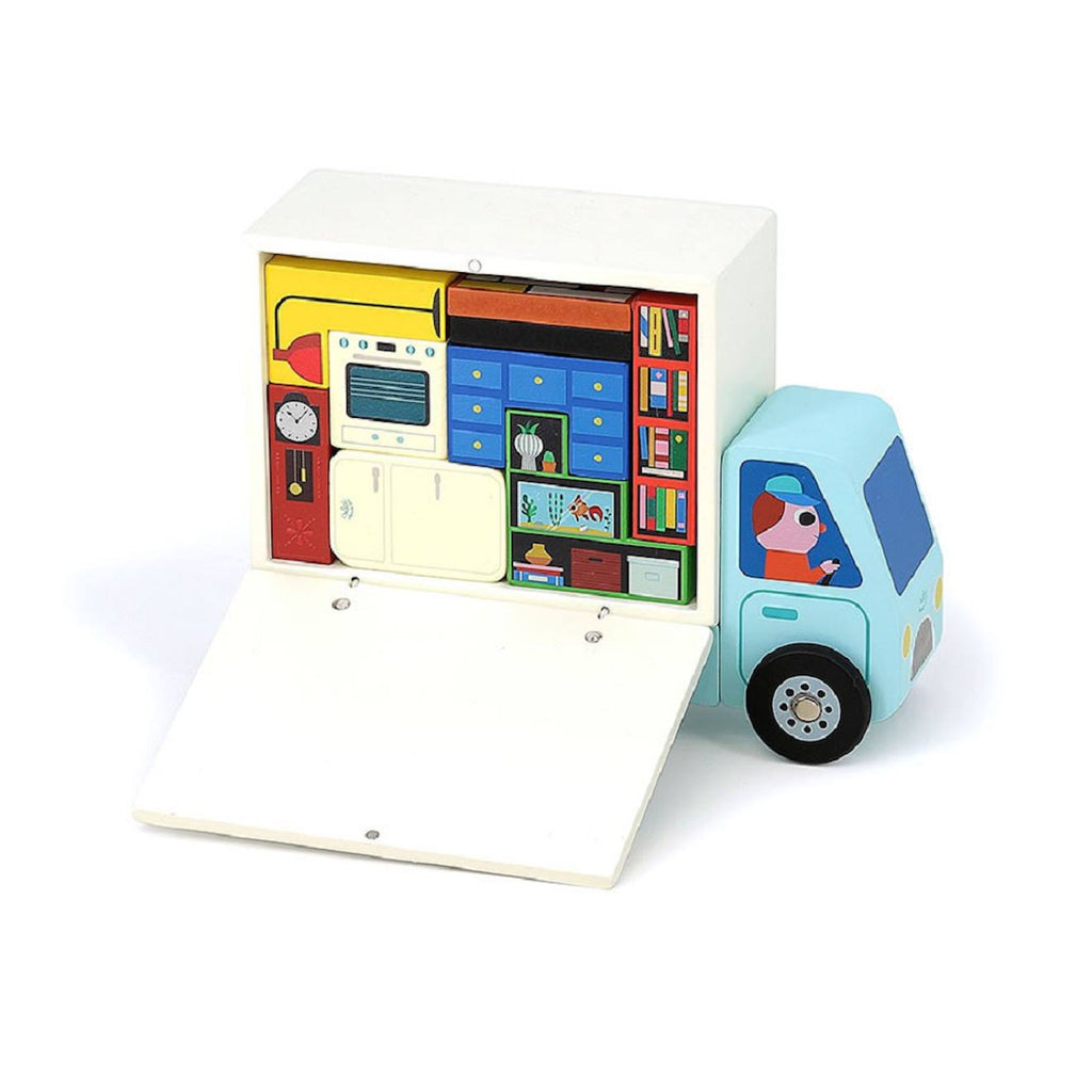 Jeu de logique en bois déménagement bleu