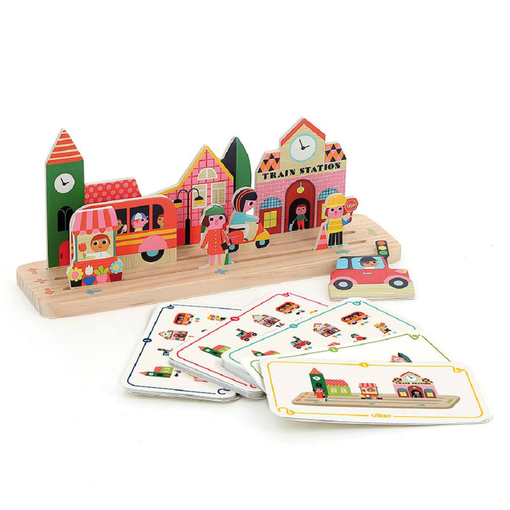 Jeu de logique en bois la ville beige