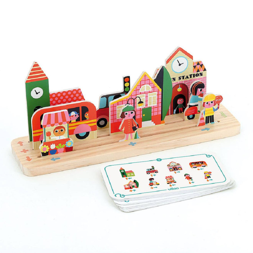 Jeu de logique en bois la ville beige