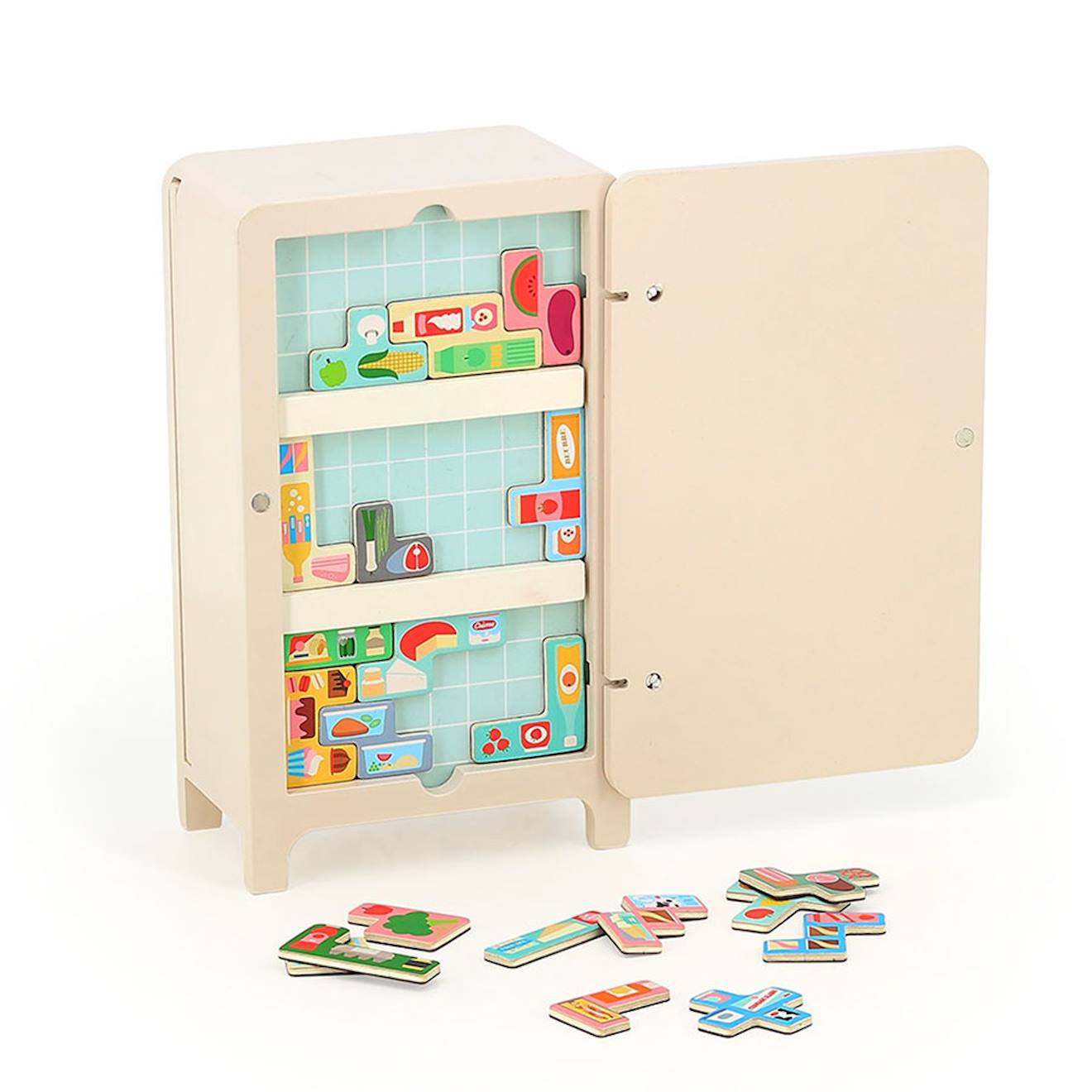 Jeu de logique en bois le frigo beige