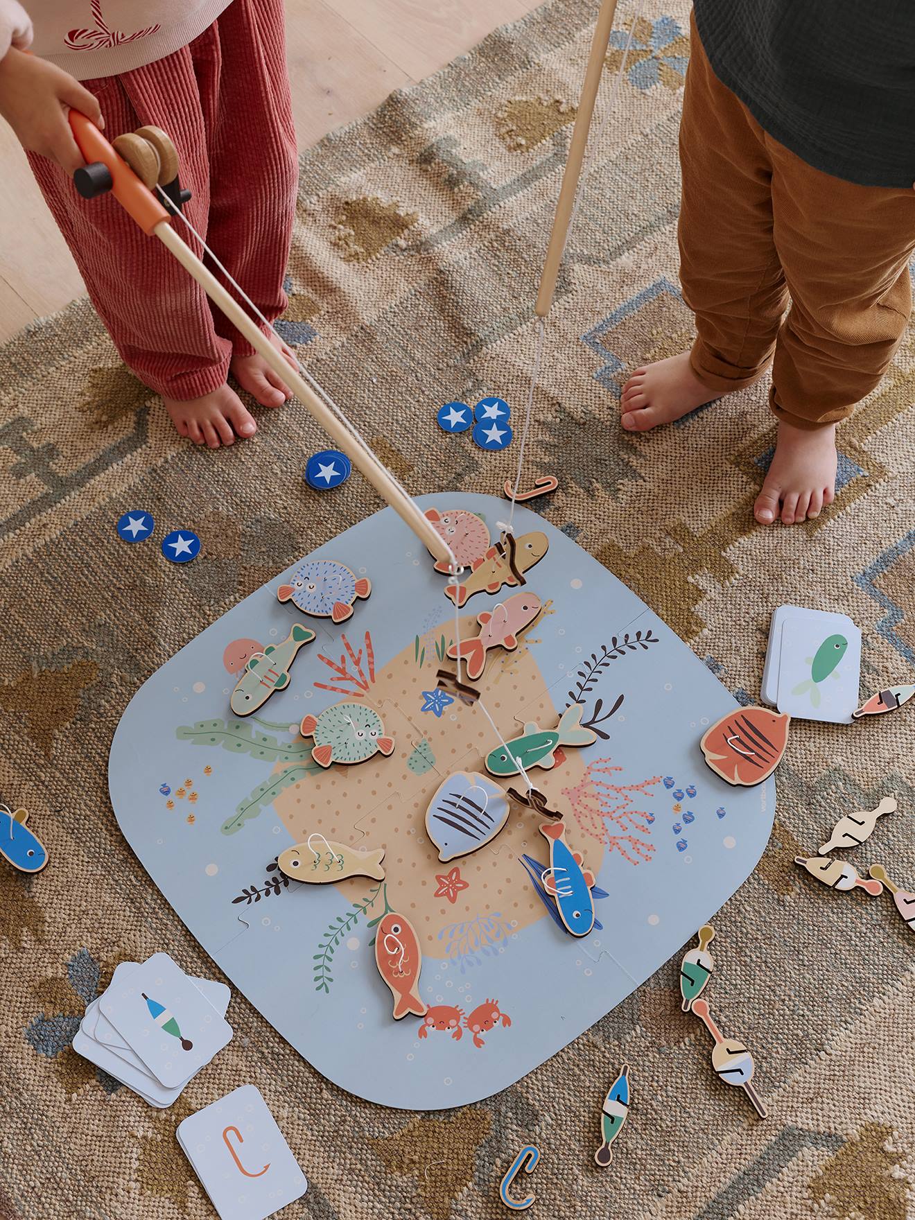 Jeu de pêche à la ligne en bois FSC bleu