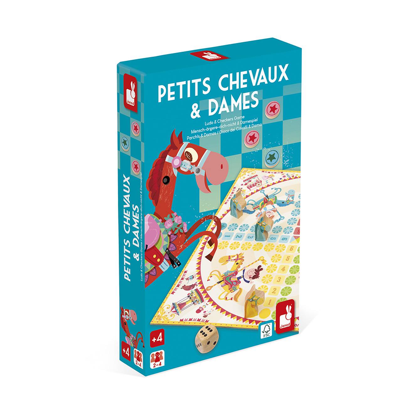 Jeu de société 2 en 1 dames et petits chevaux multicolore
