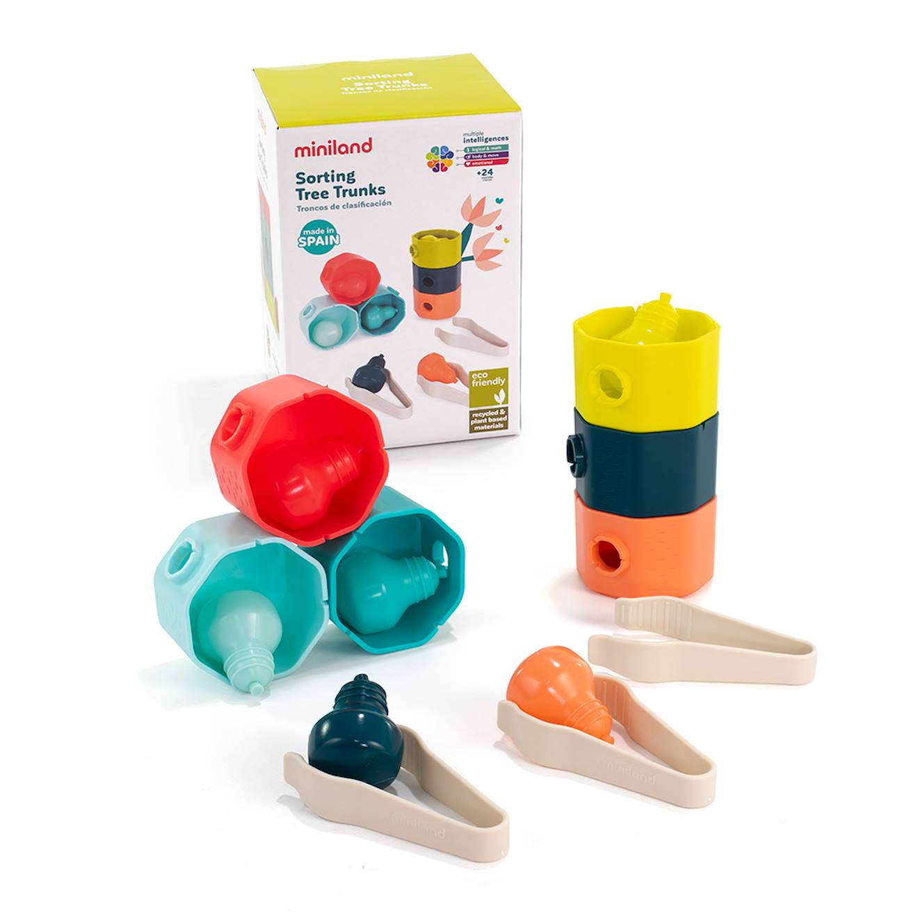 Jeu de tri avec pinces et troncs vert