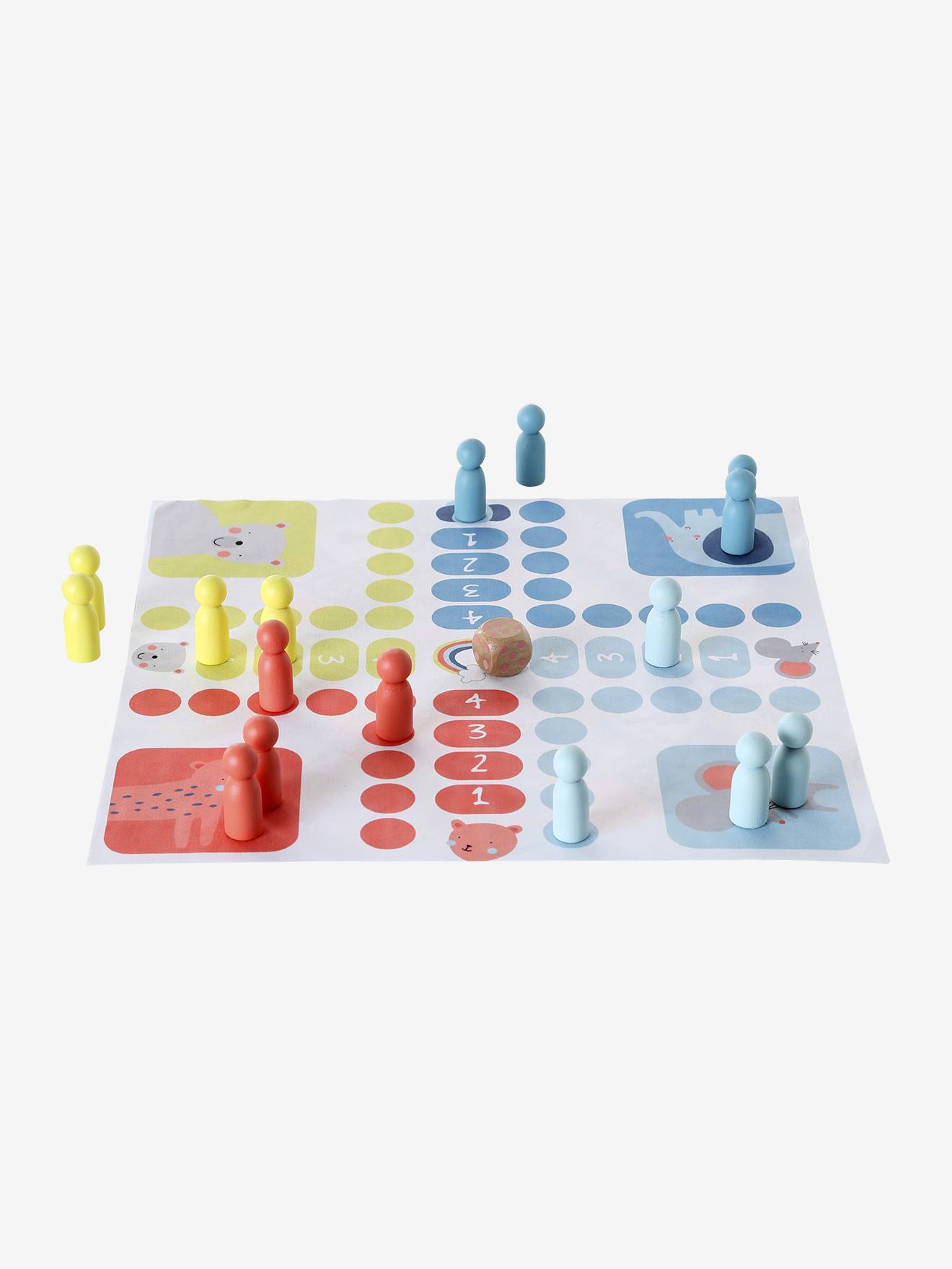 Jeu de voyage de l'oie et des petits chevaux en bois FSC multicolore