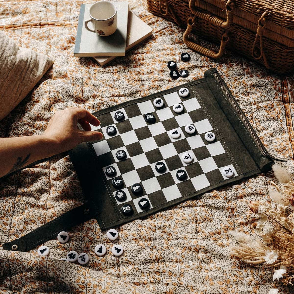 Jeu d’échecs et de dames de voyage enroulable