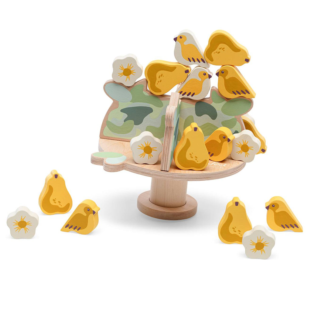 Jeu d'équilibre arbres et oiseaux jaune