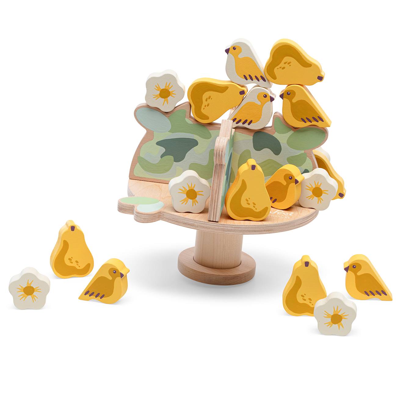 Jeu d'équilibre arbres et oiseaux jaune