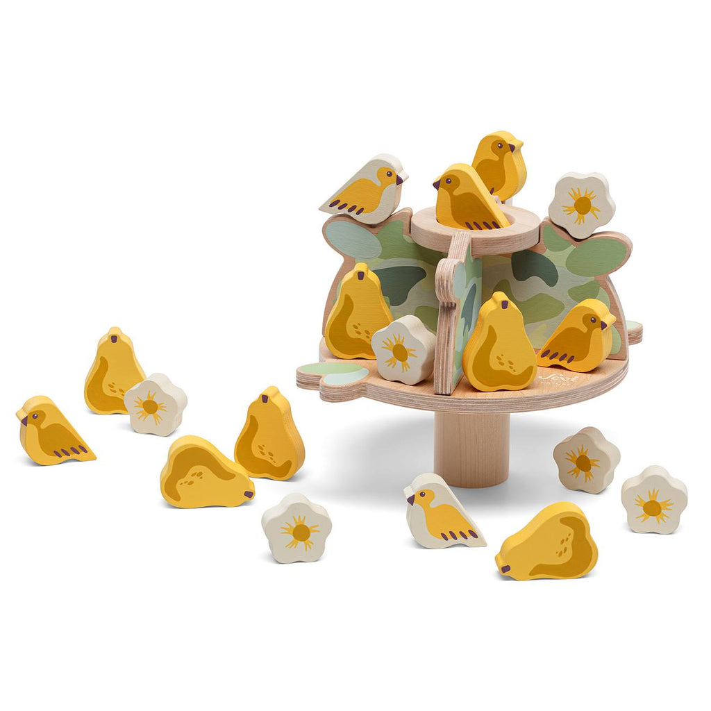 Jeu d'équilibre arbres et oiseaux jaune