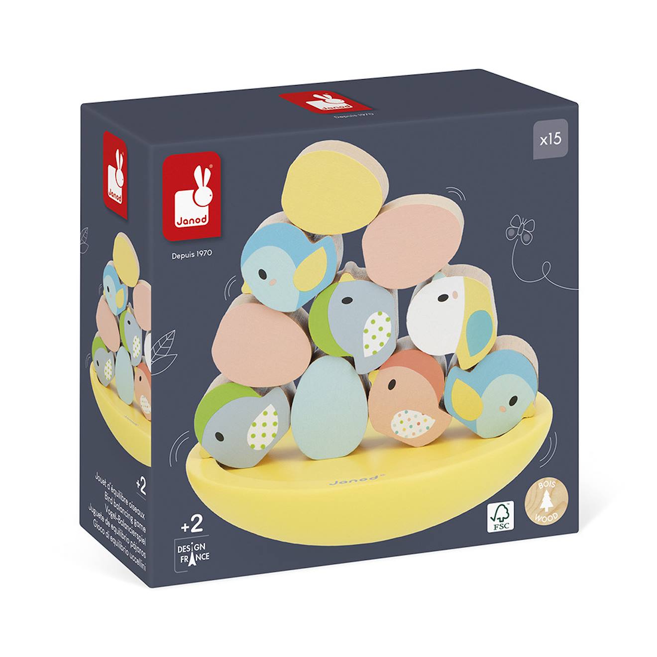 Jeu d'équilibre en bois FSC oiseau multicolore