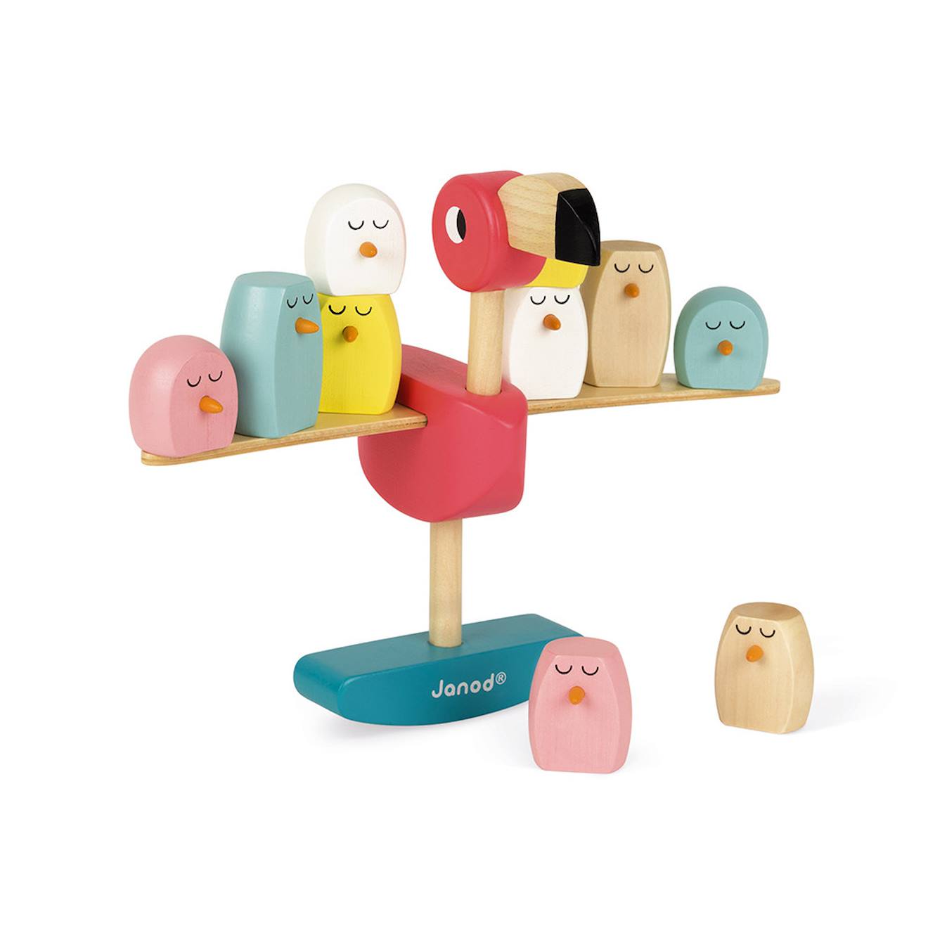 Jeu d'équilibre flamant rose en bois FSC multicolore