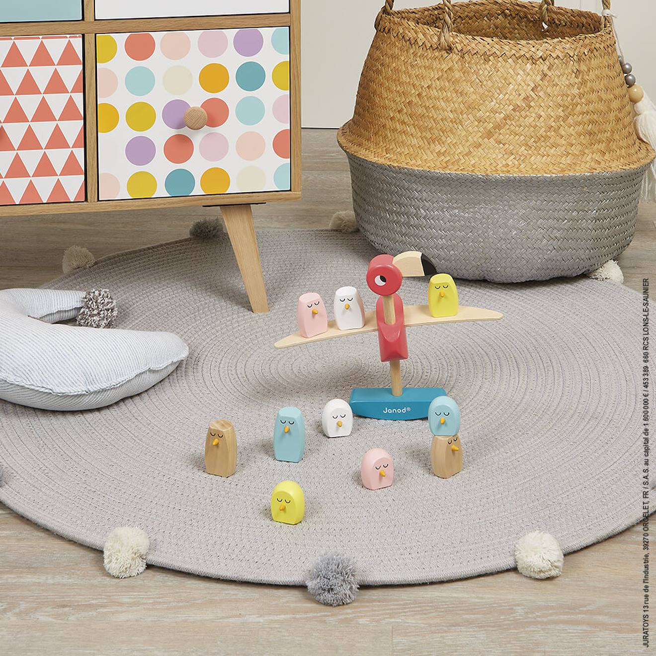 Jeu d'équilibre flamant rose en bois FSC multicolore