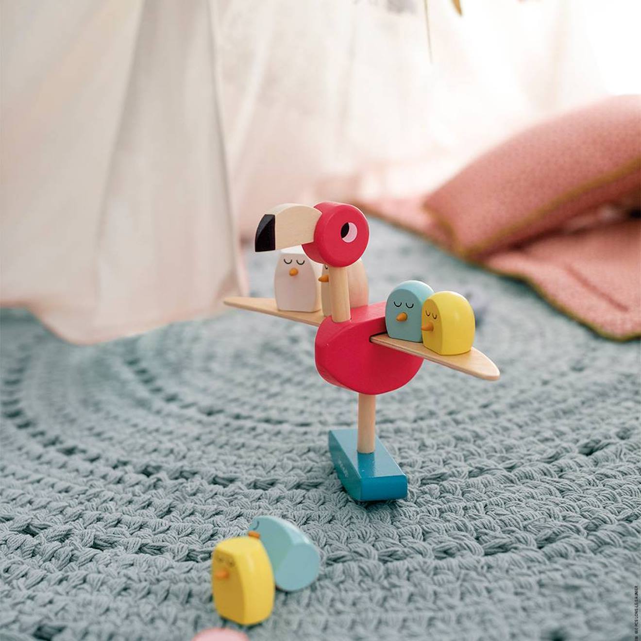 Jeu d'équilibre flamant rose en bois FSC multicolore