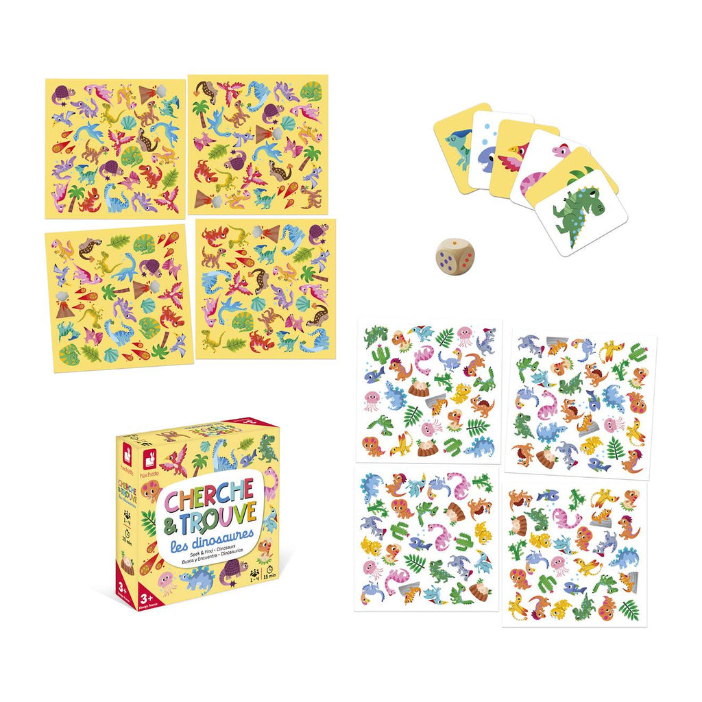 Jeu éducatif cherche et trouvé les dinosaures multicolore