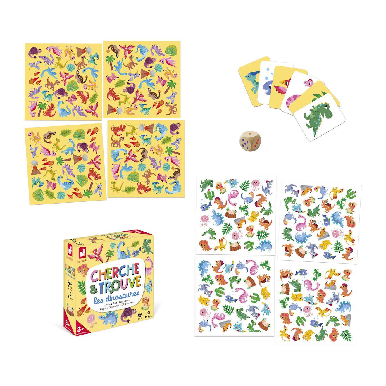 Jeu éducatif cherche et trouvé les dinosaures multicolore