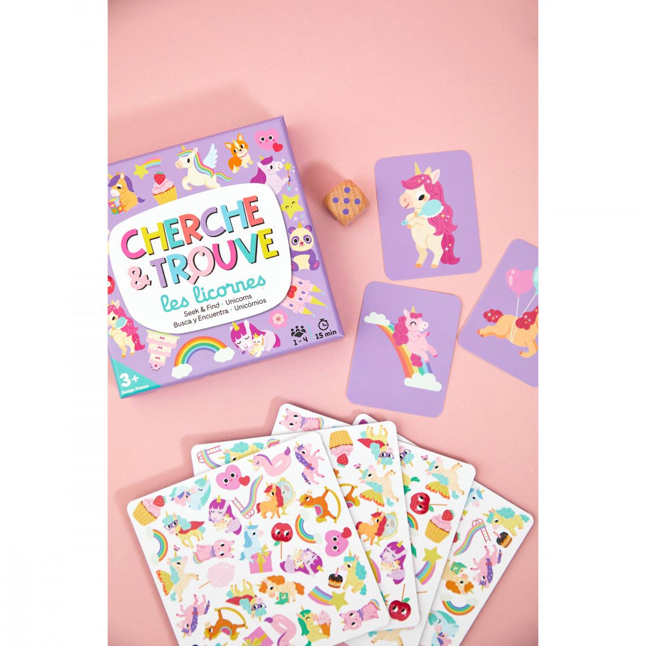 Jeu éducatif cherche et trouvé les licornes multicolore
