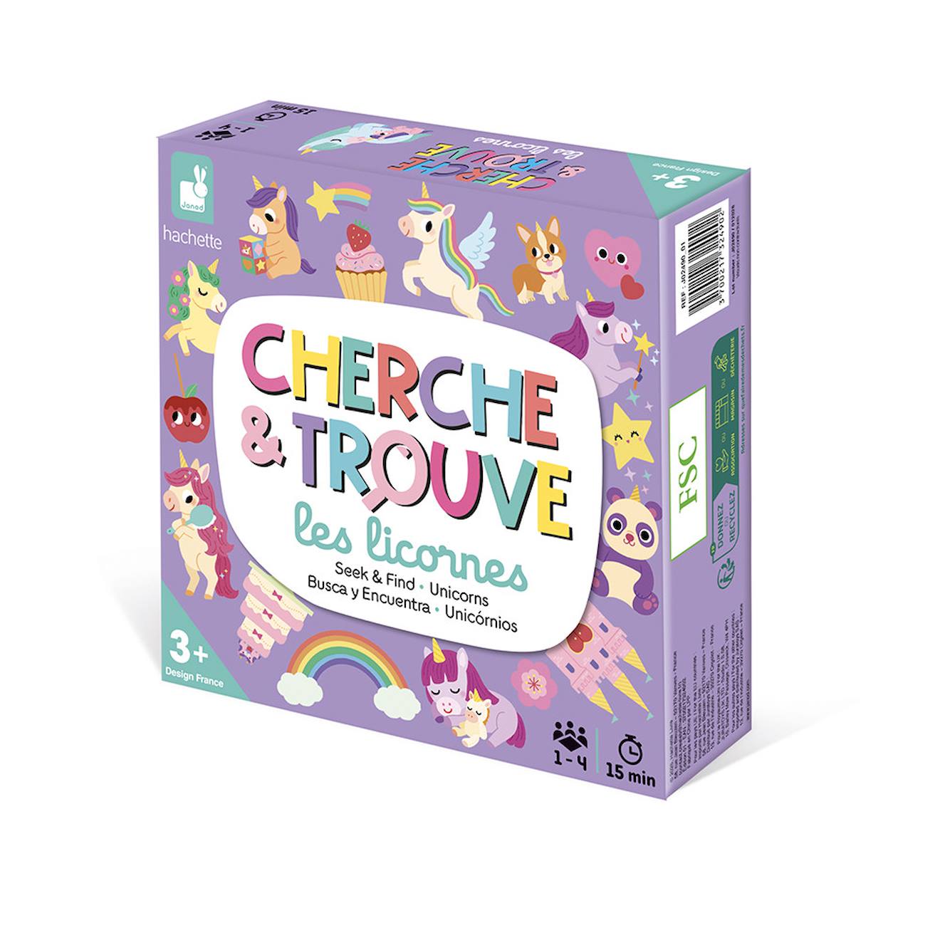 Jeu éducatif cherche et trouvé les licornes multicolore