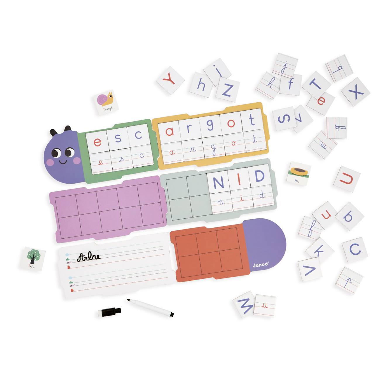 Jeu pédagogique, apprentissage de l'écriture multicolore