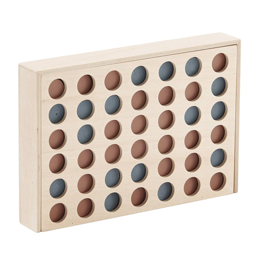 Jeu puissance 4 en bois beige, orange, bleu