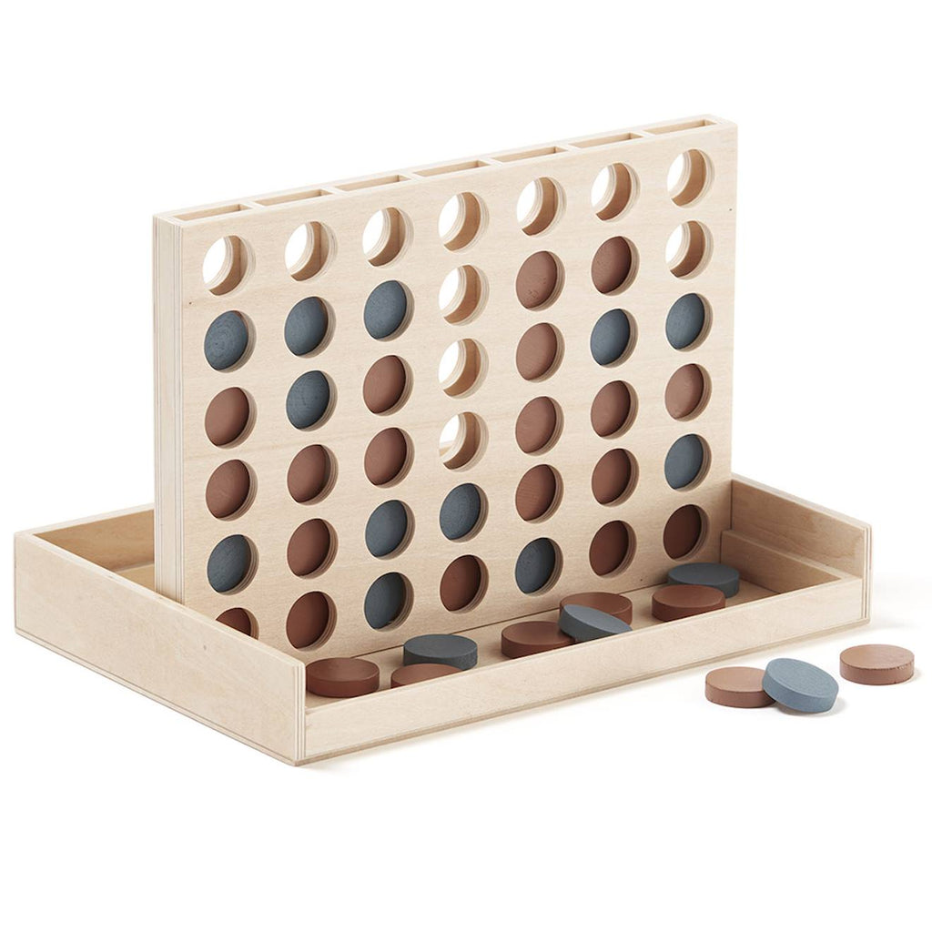 Jeu puissance 4 en bois beige, orange, bleu
