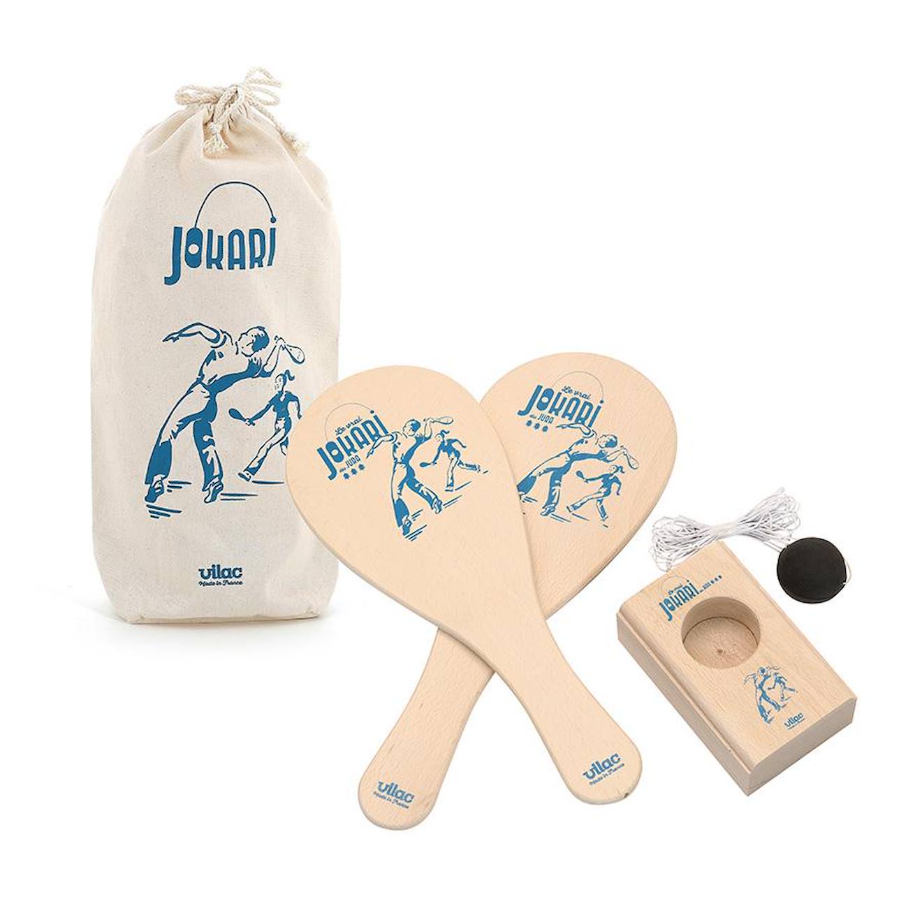 Jokari bois massif en sac coton beige
