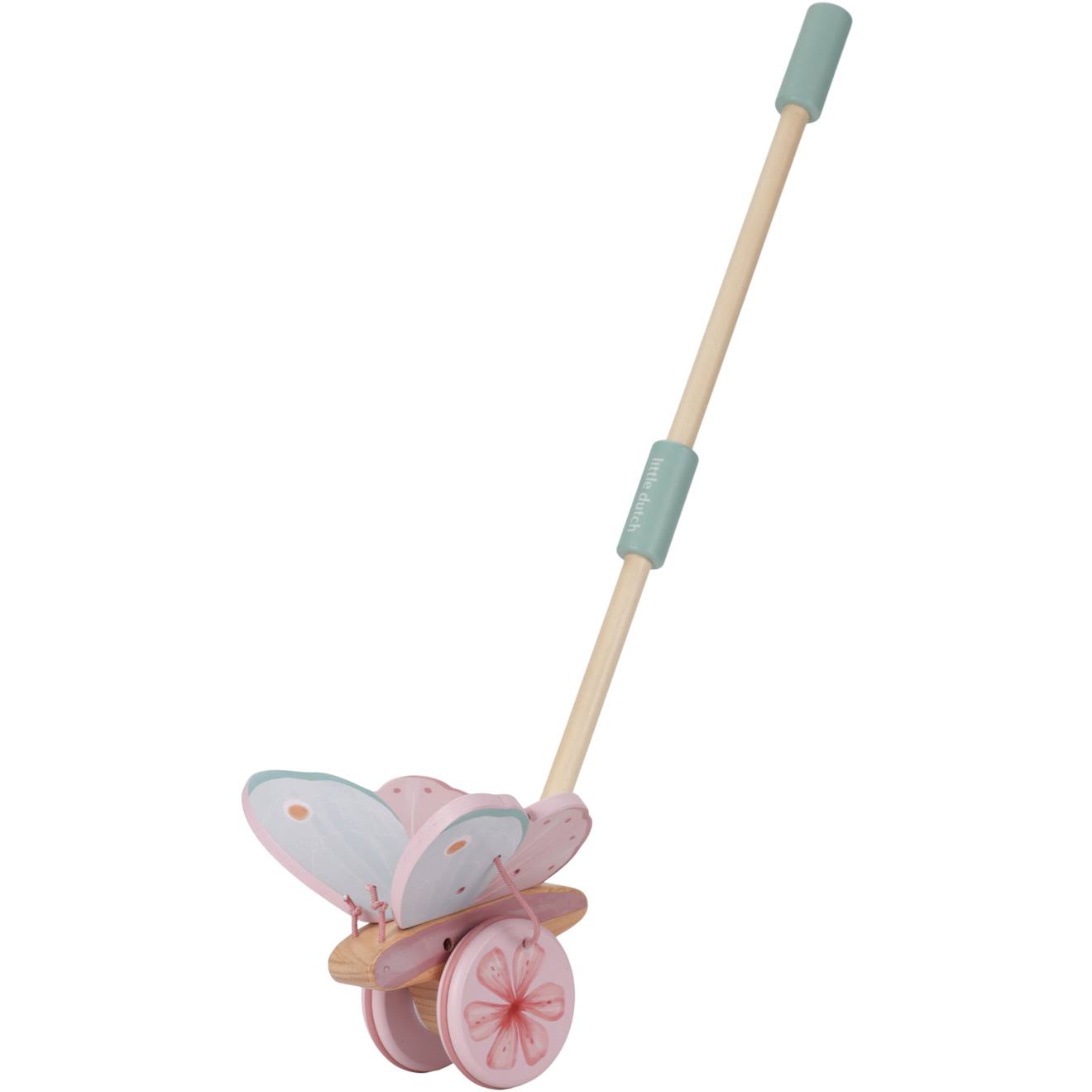 Jouet à pousser en bois FSC forest friends rose, vert, bois