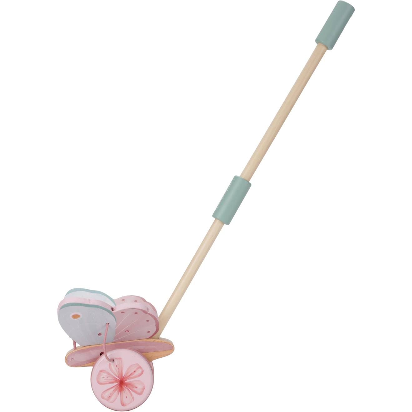 Jouet à pousser en bois FSC forest friends rose, vert, bois
