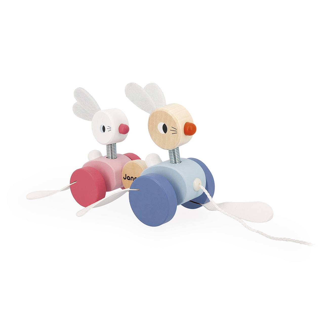 Jouet à tirer en bois - lapins à promener multicolore