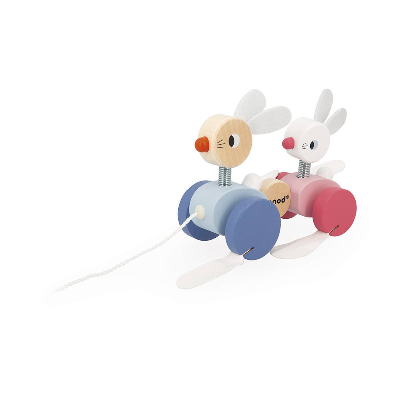 Jouet à tirer en bois - lapins à promener multicolore