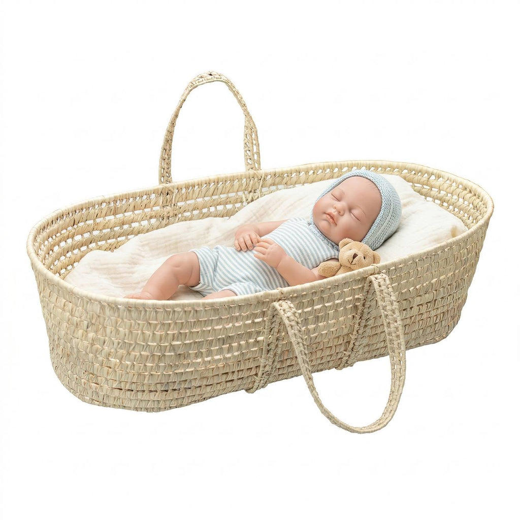 Jouet couffin poupée 60cm en fibres naturelles beige