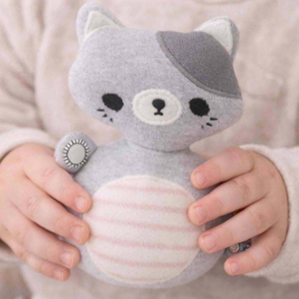 Jouet d'éveil bébé – culbuto chat en coton gris