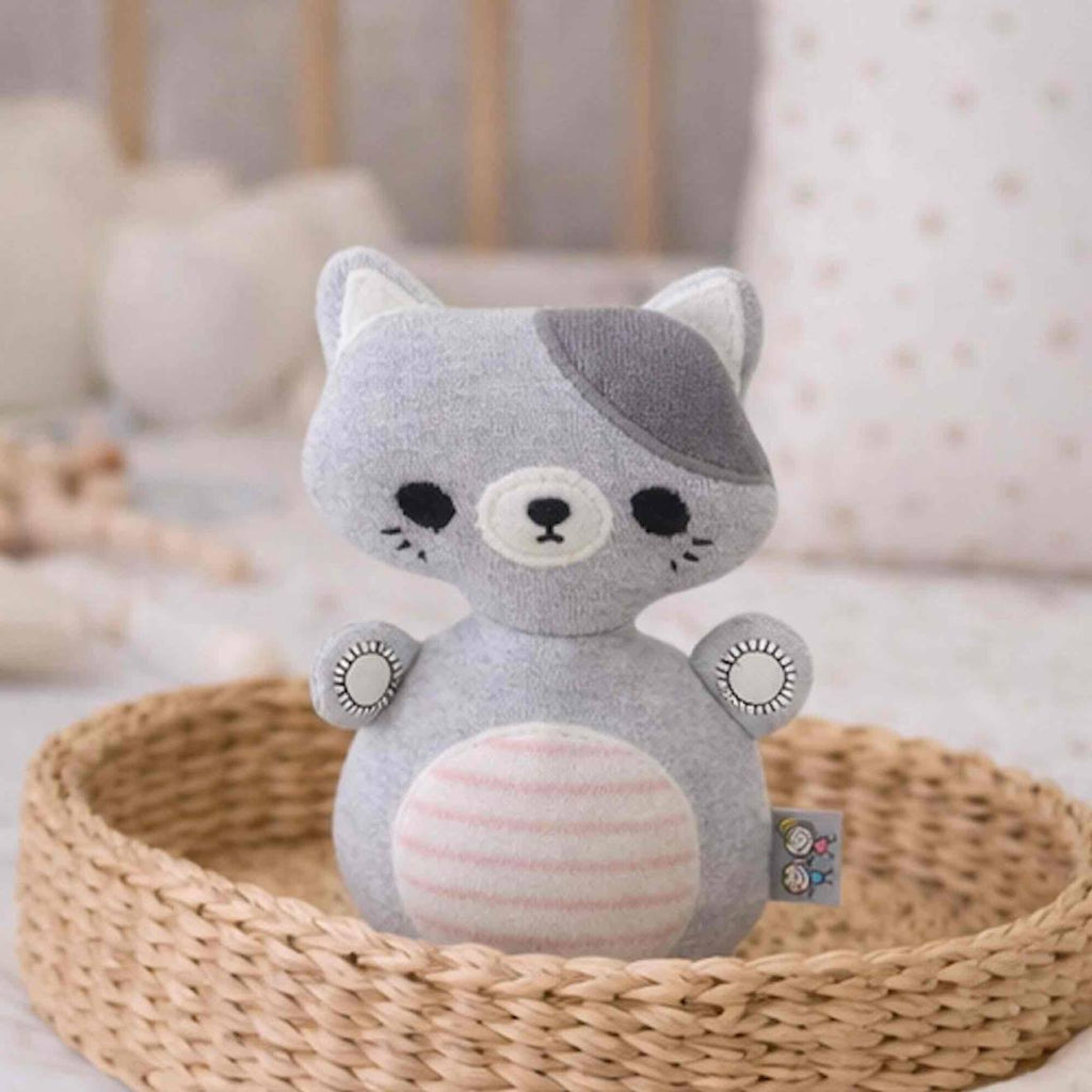 Jouet d'éveil bébé – culbuto chat en coton gris