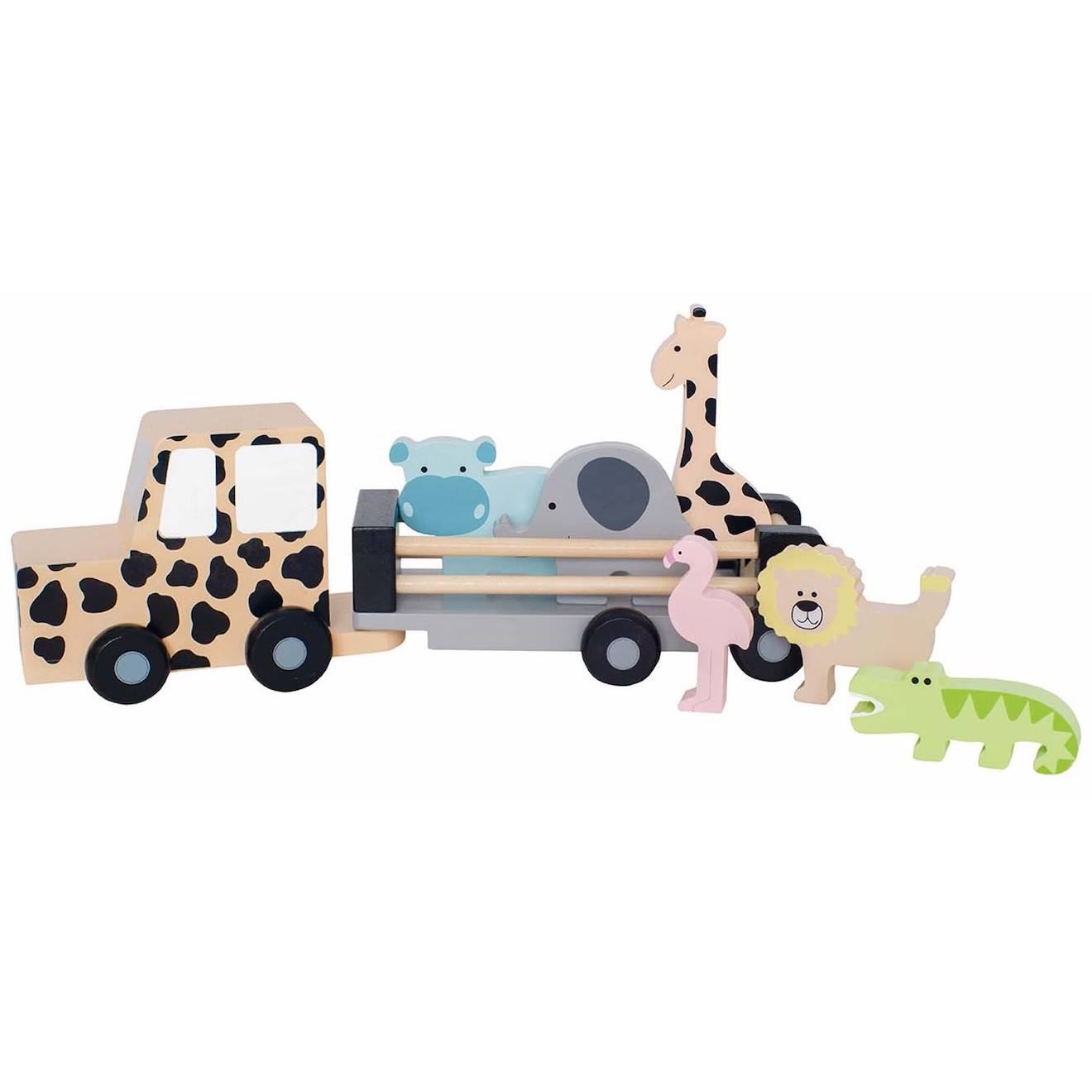 Jouet en bois - grande voiture jeep safari multicolore