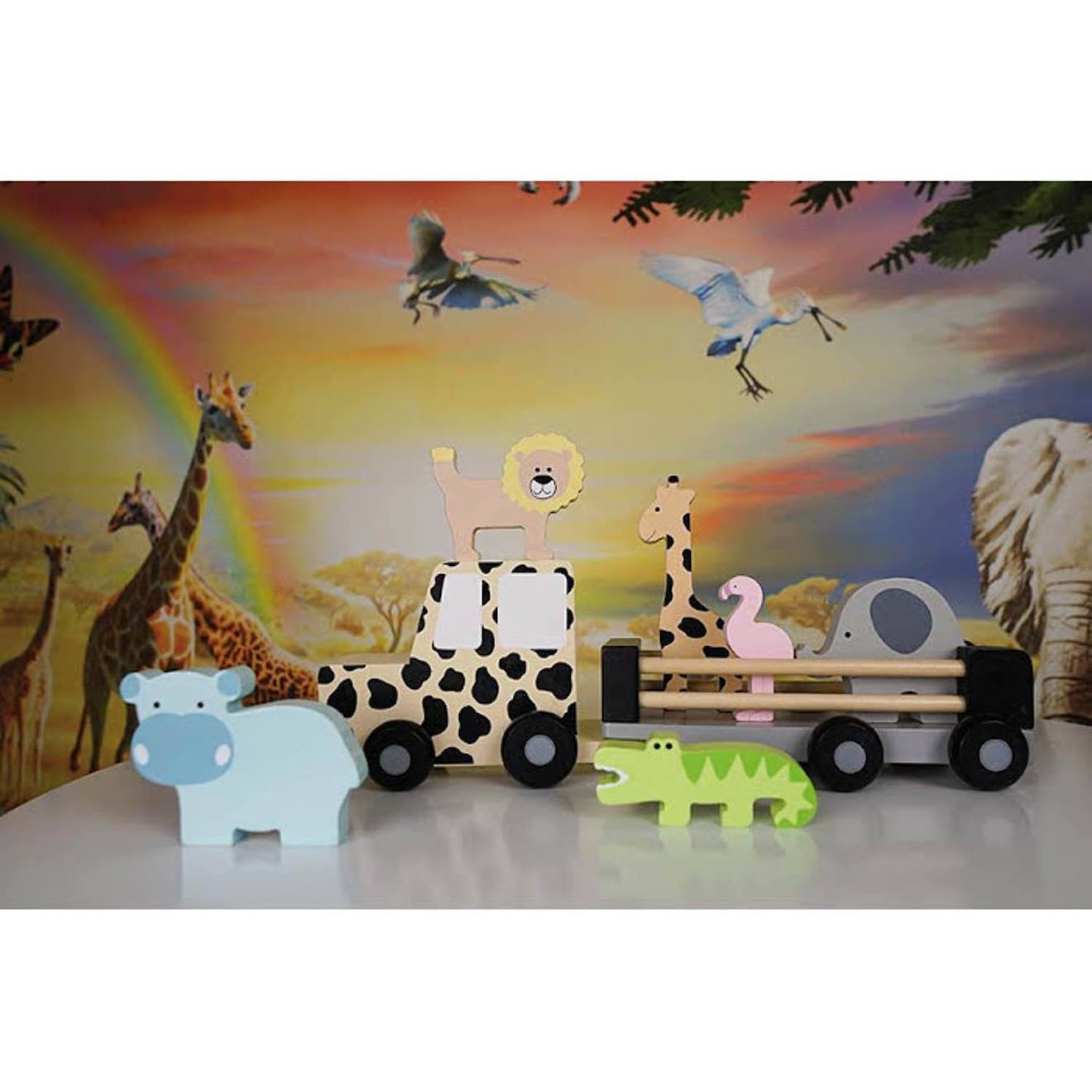 Jouet en bois - grande voiture jeep safari multicolore