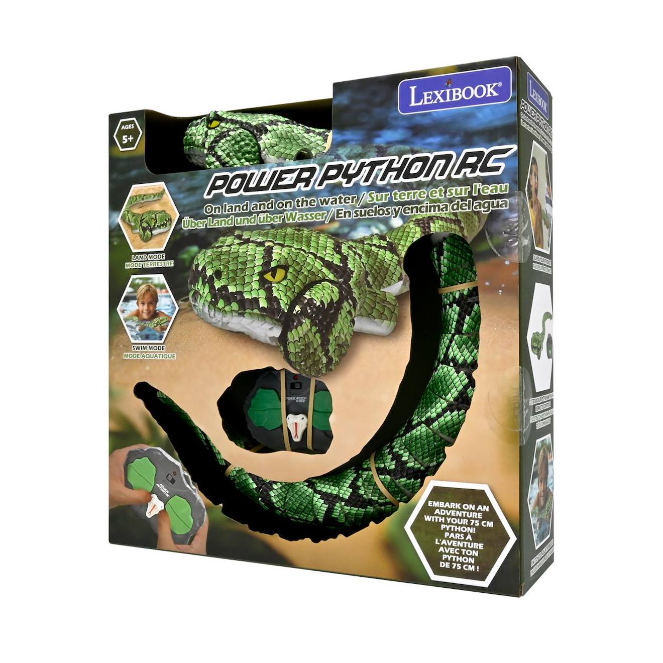 Jouet serpent amphibie télécommandé sans fil, modes terrestre et aquatique et étanche vert