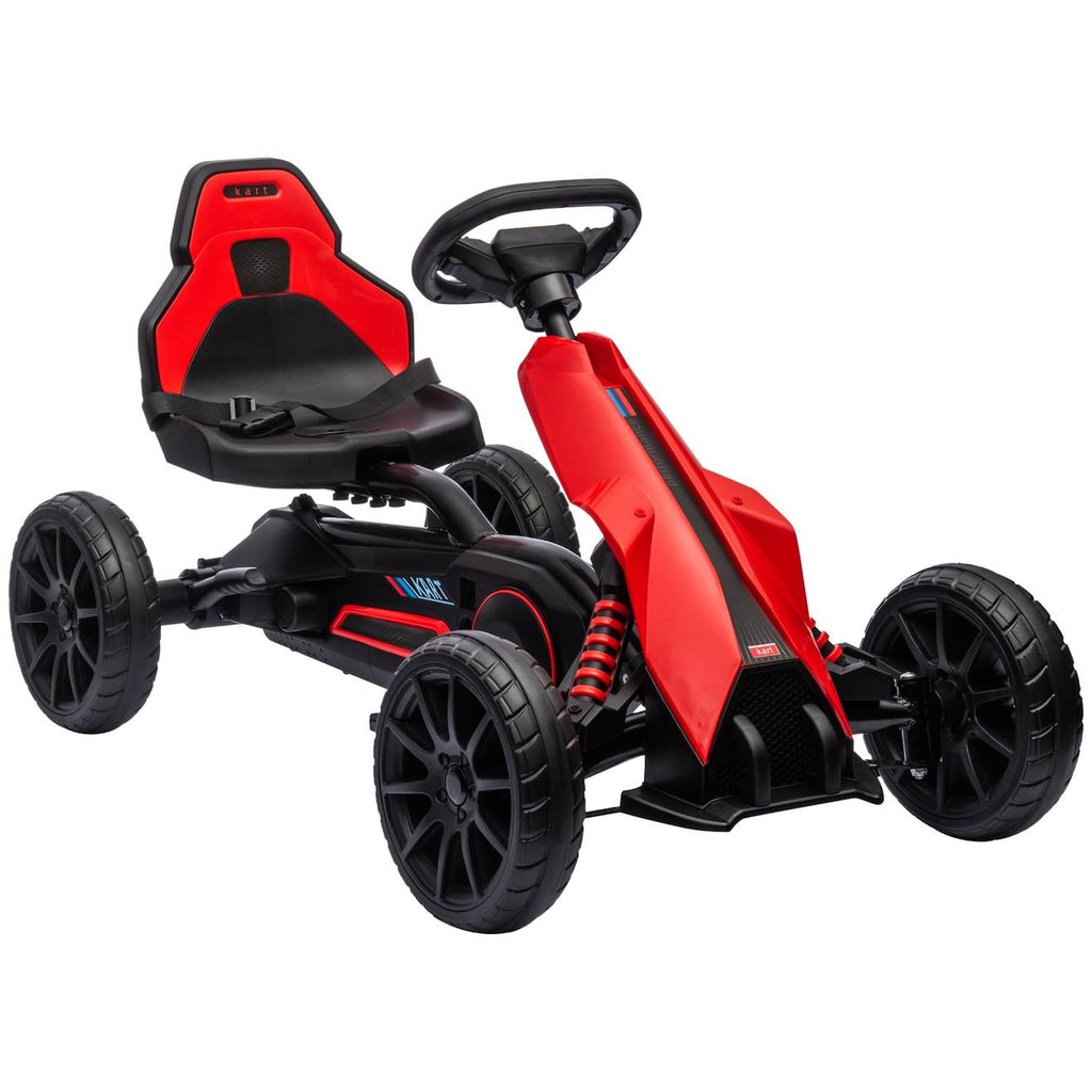 Kart à pédales enfant Go kart formule 1 racing aileron avant carter chaîne fermé siège réglable avec ceinture rouge