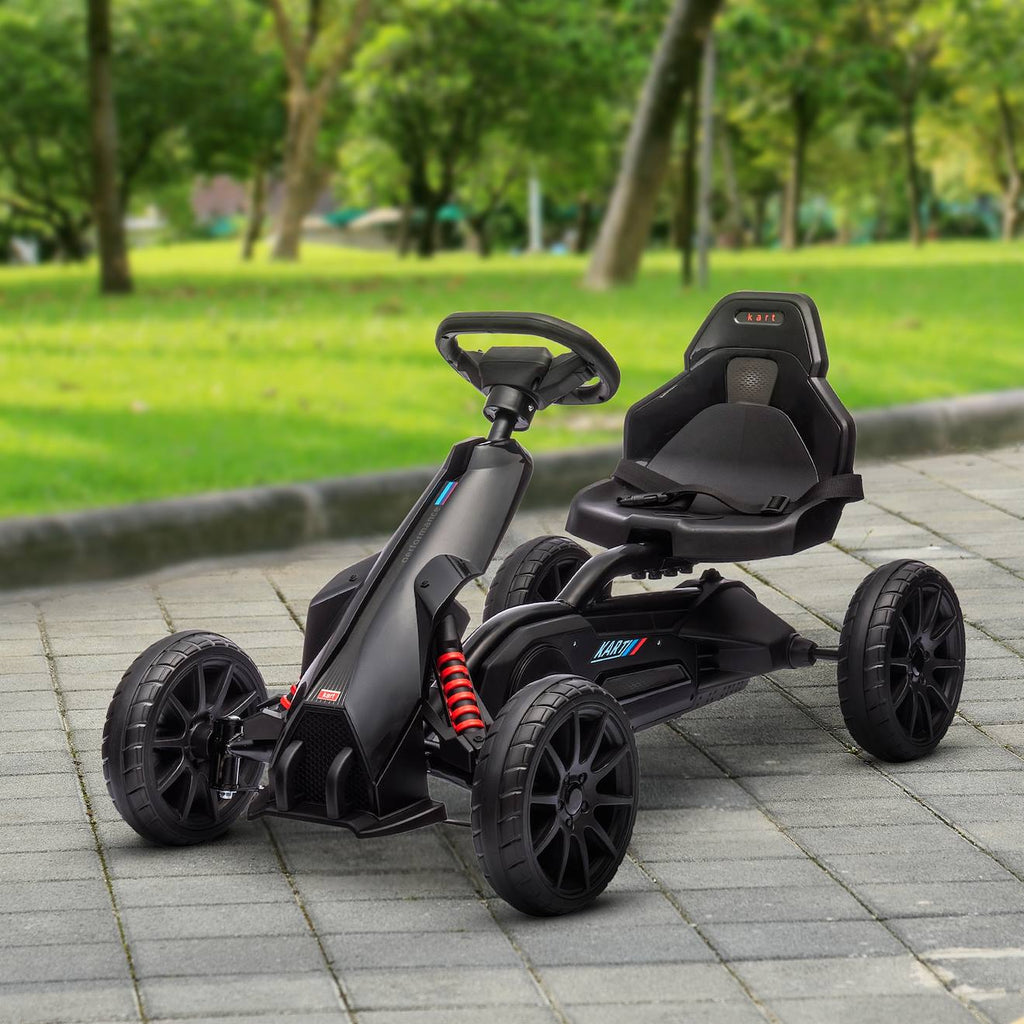 Kart à pédales enfant Go kart formule 1 racing aileron avant carter chaîne fermé siège réglable avec ceinture noir