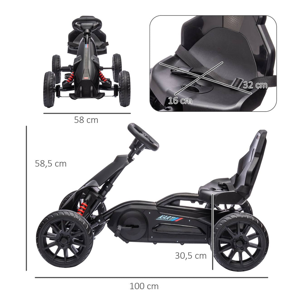 Kart à pédales enfant Go kart formule 1 racing aileron avant carter chaîne fermé siège réglable avec ceinture noir